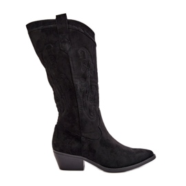 Damskie Kozaki Kowbojki Na Niskim Obcasie Z Eko Zamszu Czarne Ligelia