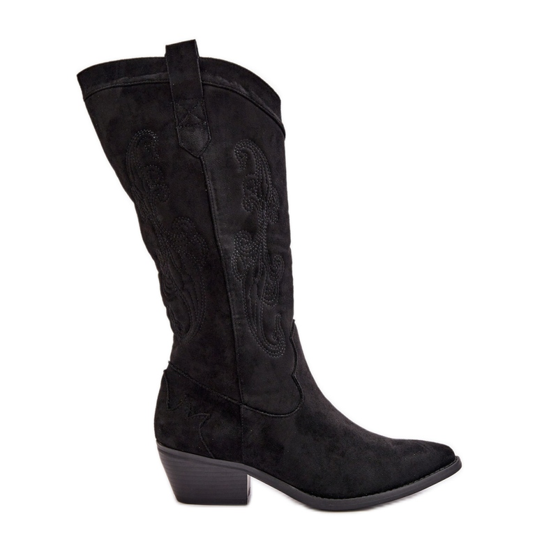 Damskie Kozaki Kowbojki Na Niskim Obcasie Z Eko Zamszu Czarne Ligelia