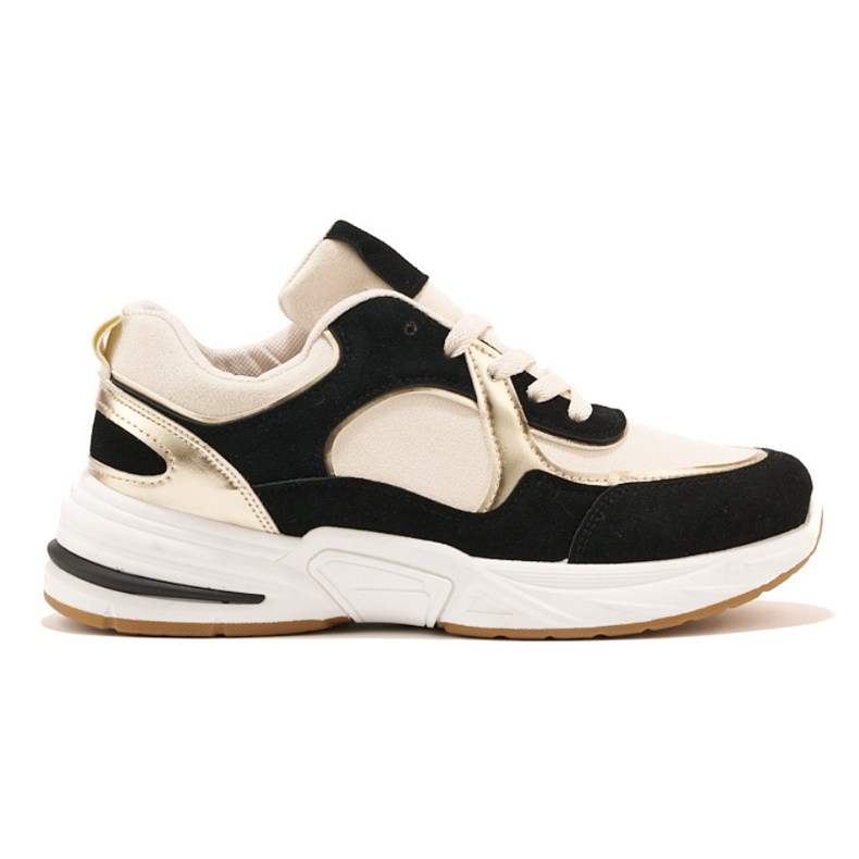 Czarno-beżowe sneakersy na grubej podeszwie białe