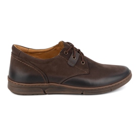 Olivier Buty męskie podwyższające Casual sznurowane skórzane 237KZ + 2,5 cm Brązowe