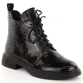 Skórzane botki lakierowane D&A S.Barski Premium Collection LZ42-042 czarne