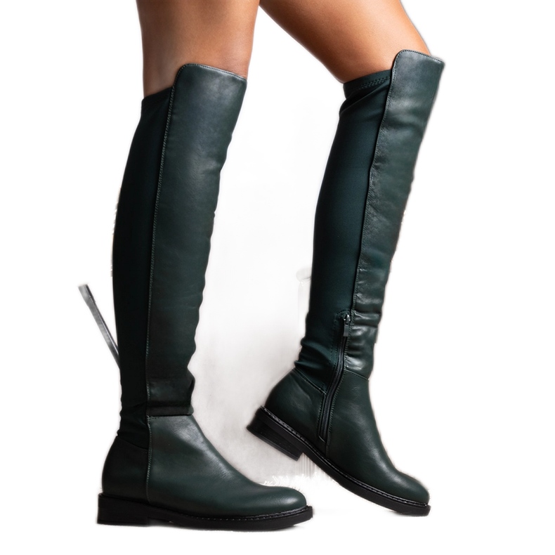 Długie zielone kozaki z eco skóry Polmapina