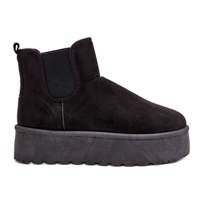 Śniegowce Damskie Na Platformie Z Elastycznymi Wstawkami Czarne Rialine