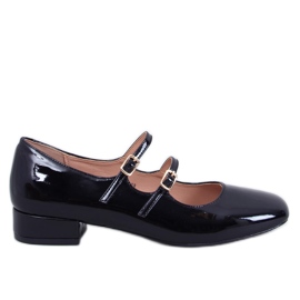 Baleriny na obcasie z paseczkami Corigan Black czarne