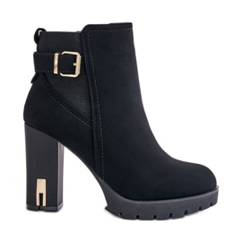 Botki Damskie Ze Złotą Klamrą Na Słupku Ocieplane Czarne Erilanes