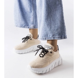 Beżowe skórzane botki damske na platformie ocieplane botki ze skóry naturalnej beżowy