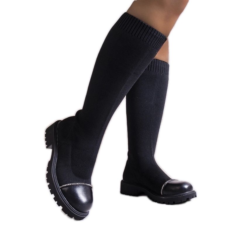 Czarne kozaki zdobione cyrkoniami Sayega