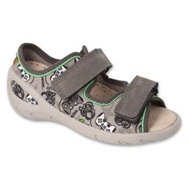 Befado kapcie dziecięce na rzepy skórzana wkładka 063X021 szare