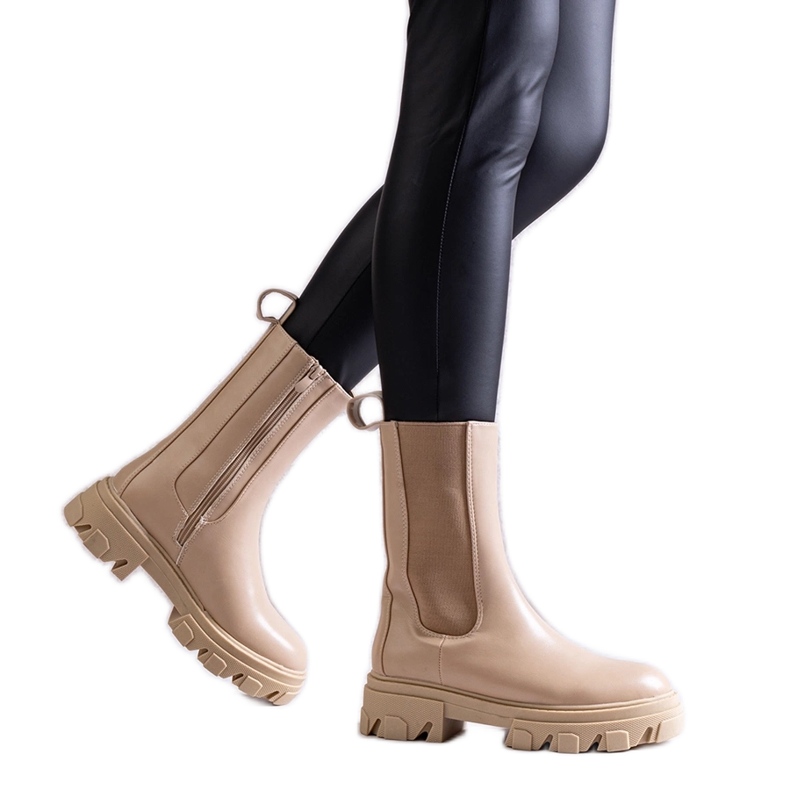 Beżowe wysokie botki z eko skóry Manera beżowy