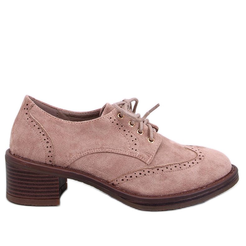 Mokasyny półbuty na obcasie Vedra Khaki beżowy