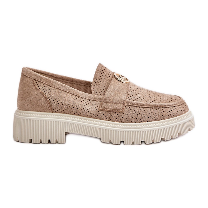 Damskie Półbuty Mokasyny Ze Złotym Detalem Khaki Arilva beżowy