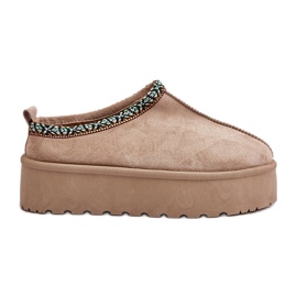 Kapcie Damskie Na Platformie Z Haftem Beżowe Neroma beżowy