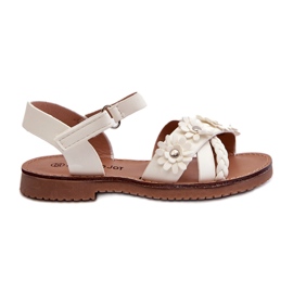 Sandałki Dziewczęce zapinane na rzep z kwiatkami białe