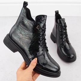 Skórzane botki damskie lakierowane zielone D&A S.Barski Premium Collection LZ42-042