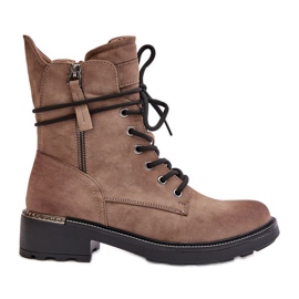 Wysokie Botki Workery Z Suwakami Ciemnobeżowe Maisa beżowy