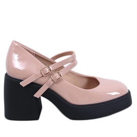 Czółenka na szerokim obcasie Lorai Khaki beżowy