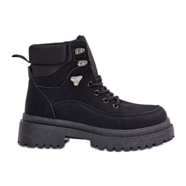 Botki Trapery Damskie Sznurowane Czarne Rabaria