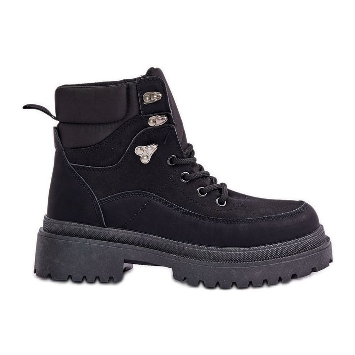 Botki Trapery Damskie Sznurowane Czarne Rabaria