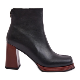 S.Barski Skórzane Botki Damskie Na Słupku Ocieplane D&A JC42-37 Czarne