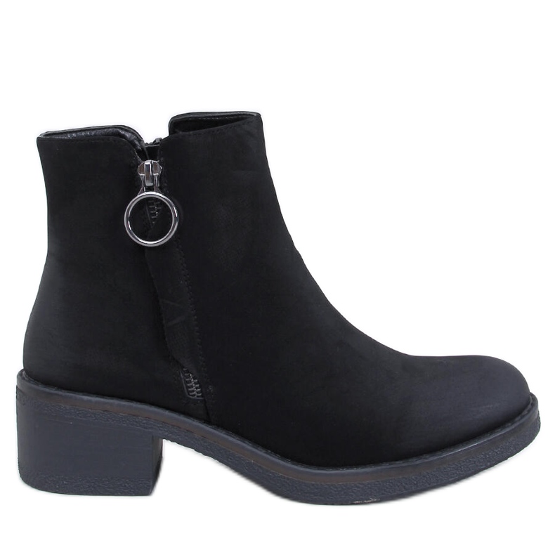 Botki na niskim obcasie nubuk Levere Black czarne