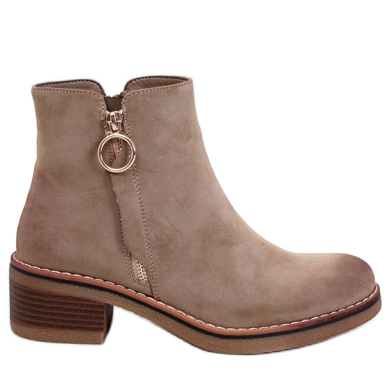 Botki na niskim obcasie nubuk Levere Khaki beżowy