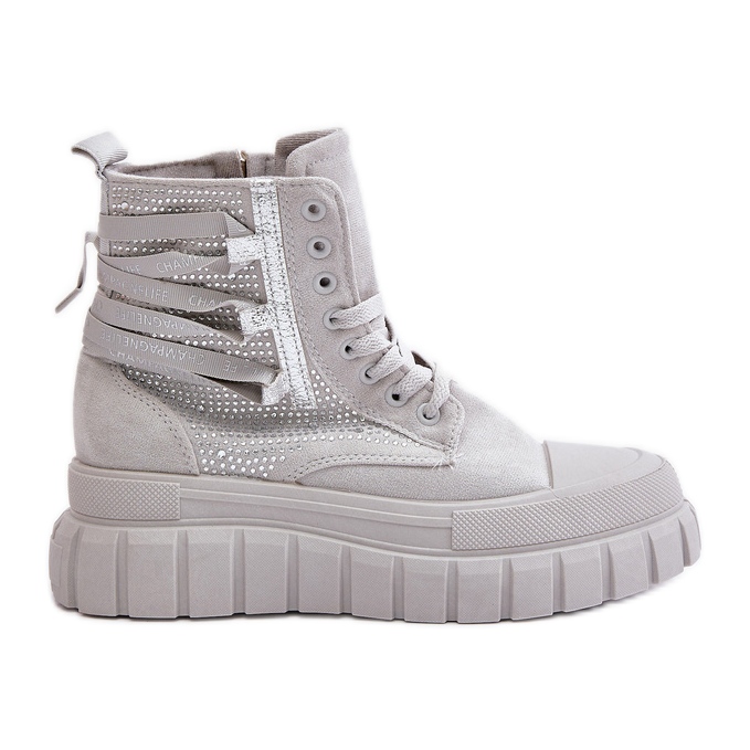Wysokie Trampki Damskie Na Masywnej Platformie Ze Zdobieniem Szare Zaidria