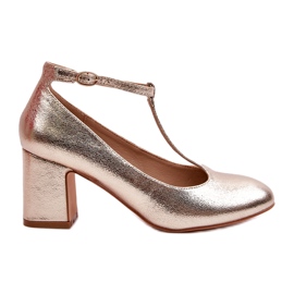 Mascara Czółenka damskie z eko-skóry na słupku złoty metalic