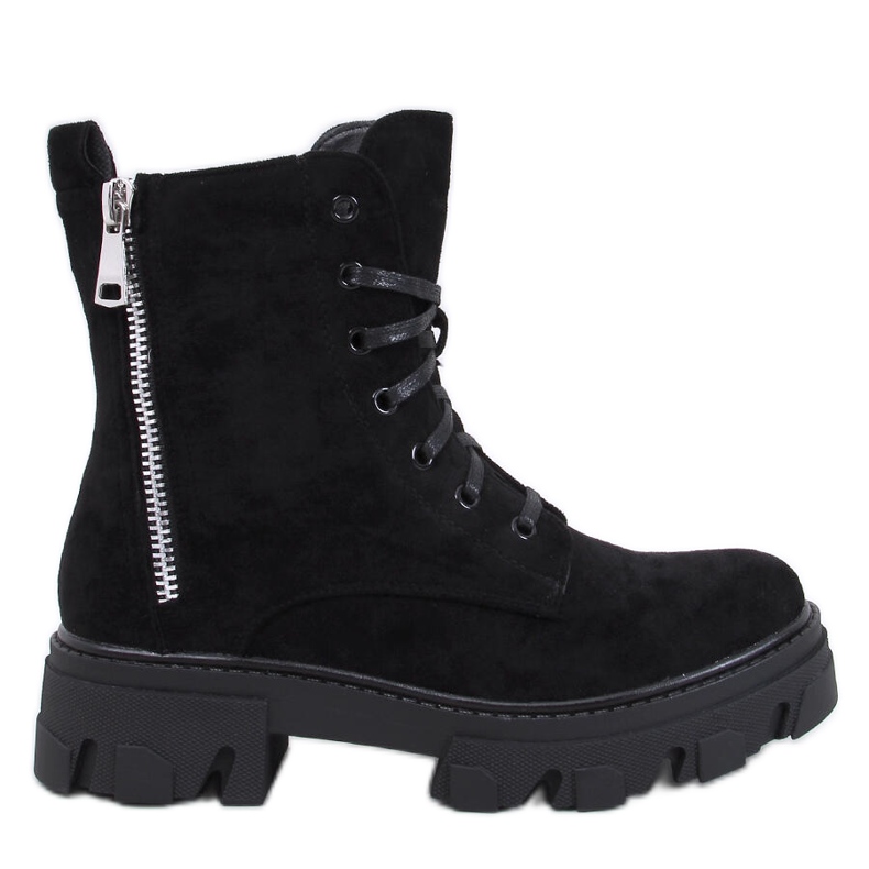 Botki sznurowane na grubej podeszwie Healy Black czarne