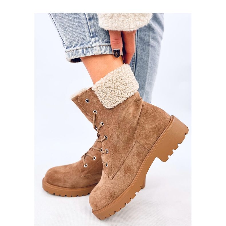 Botki sznurowane z barankiem Barkoi Camel - Inello brązowe