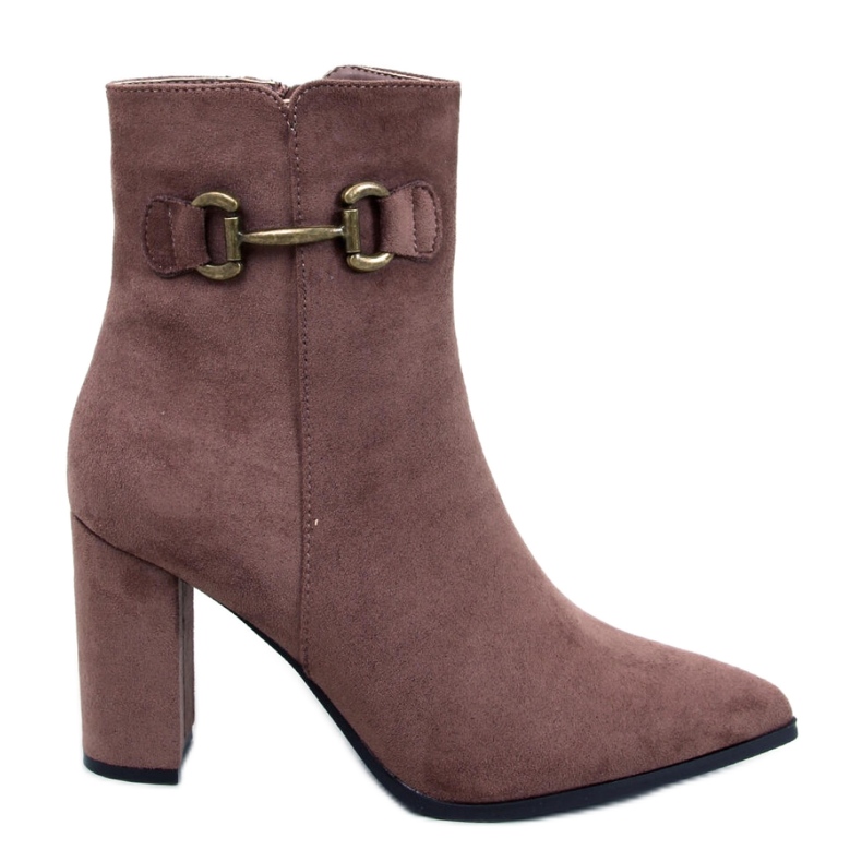 Botki na obcasie zamszowe  Khaki brązowe