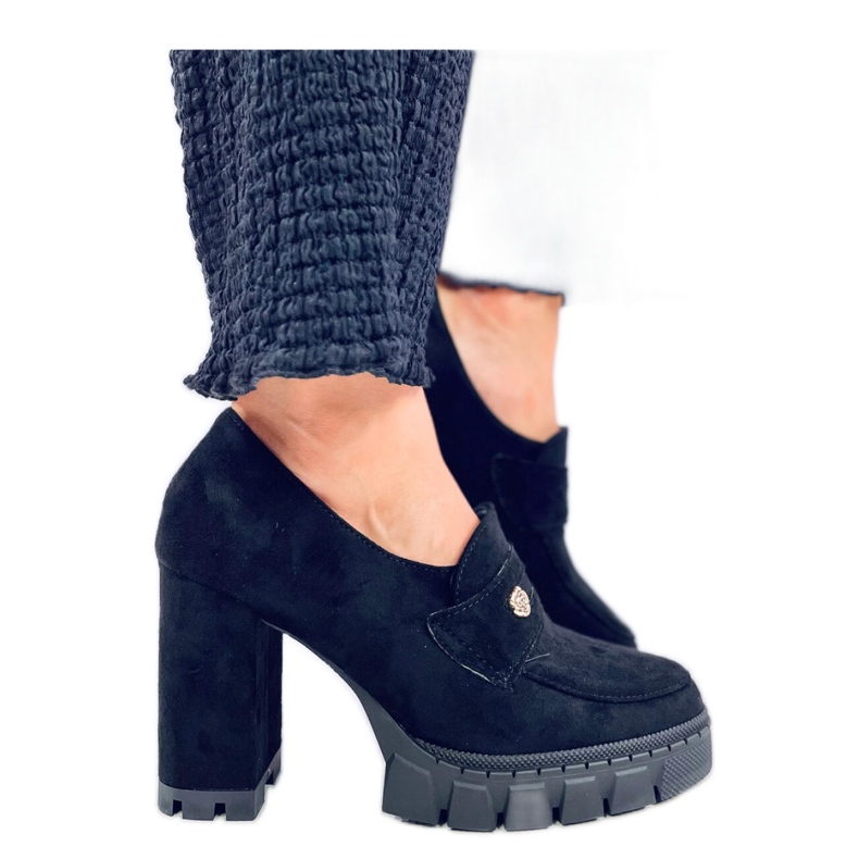 Mokasyny na obcasie i platformie Black czarne