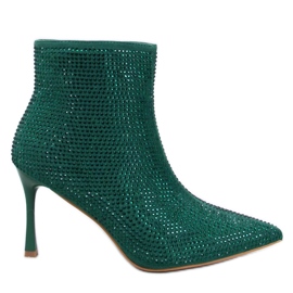 Botki na szpilce z kryształkami Green zielone