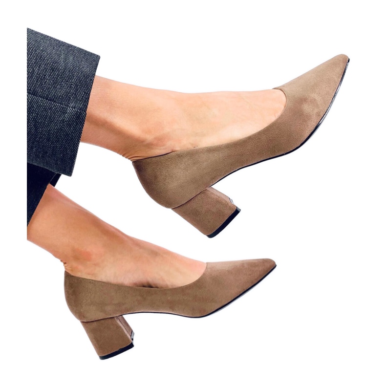 Czółenka na niskim obcasie Khaki brązowe