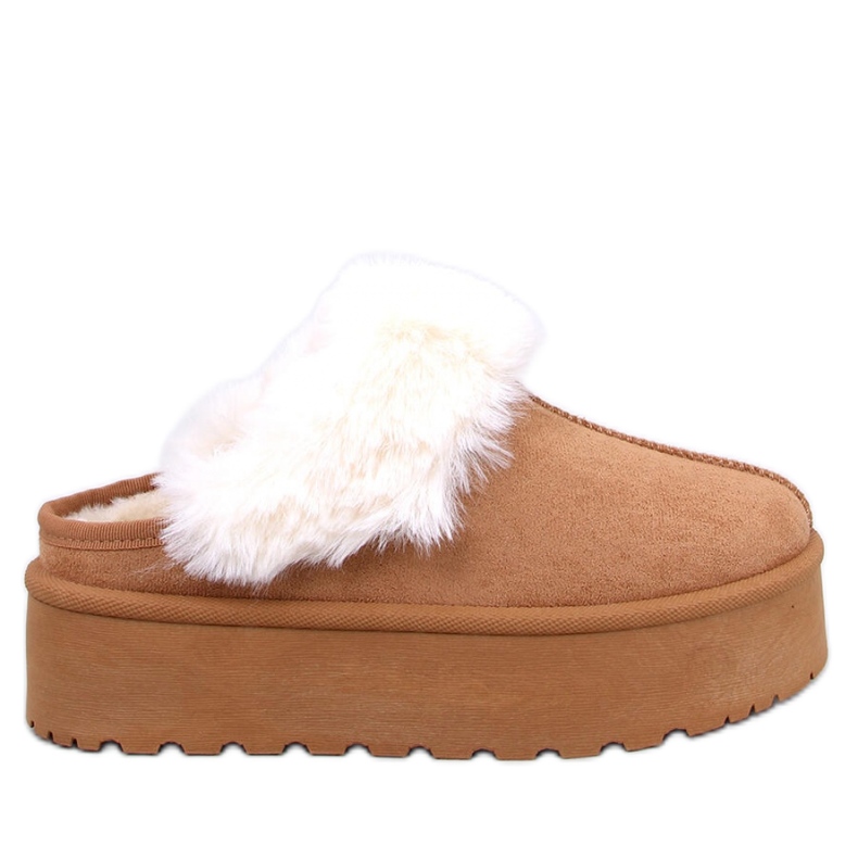 Kapcie śniegowce na platformie Camel brązowe