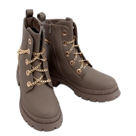 Botki damskie na grubej podeszwie Khaki brązowe