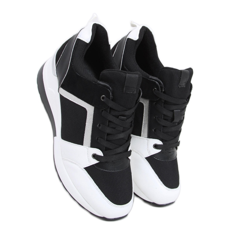 Sneakersy na koturnie  BLACK/WHITE czarne