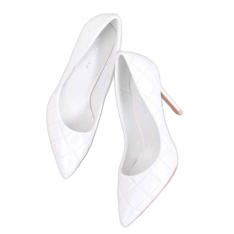 Czółenka na szpilce pikowane White białe