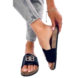 Klapki korkowe z cyrkoniami Black czarne