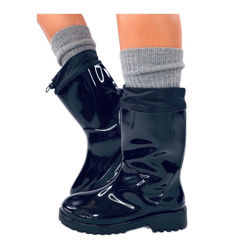 Kalosze lakierowane ze ściągaczem Black czarne