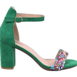 Sandałki na obcasie z kamieniami Valentine Green - Inello zielone