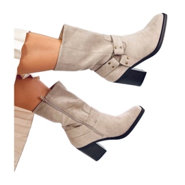 Botki zamszowe kowbojki Beige beżowy