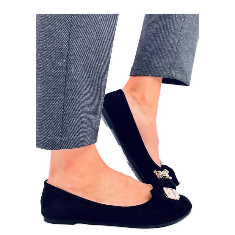 Baleriny zamszowe z misiem Black czarne