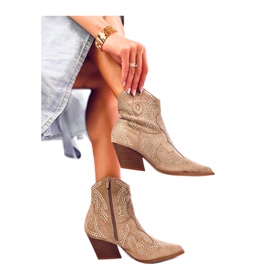 Botki kowbojki z kamieniami Lorenzo Khaki - Inello beżowy