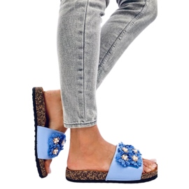 Sandał Klapki korkowe z kwiatuszkami Emiles Blue - Inello niebieskie