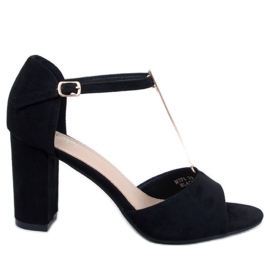 Sandałki na obcasie ze złotą ozdobą Ferdi Black - Inello czarne