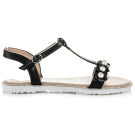 Nio Nio Płaskie Sandałki Z Koralikami czarne