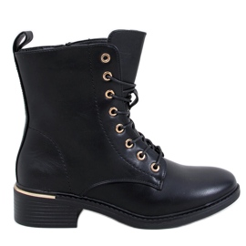 Botki sznurowane licowe Ango Black czarne