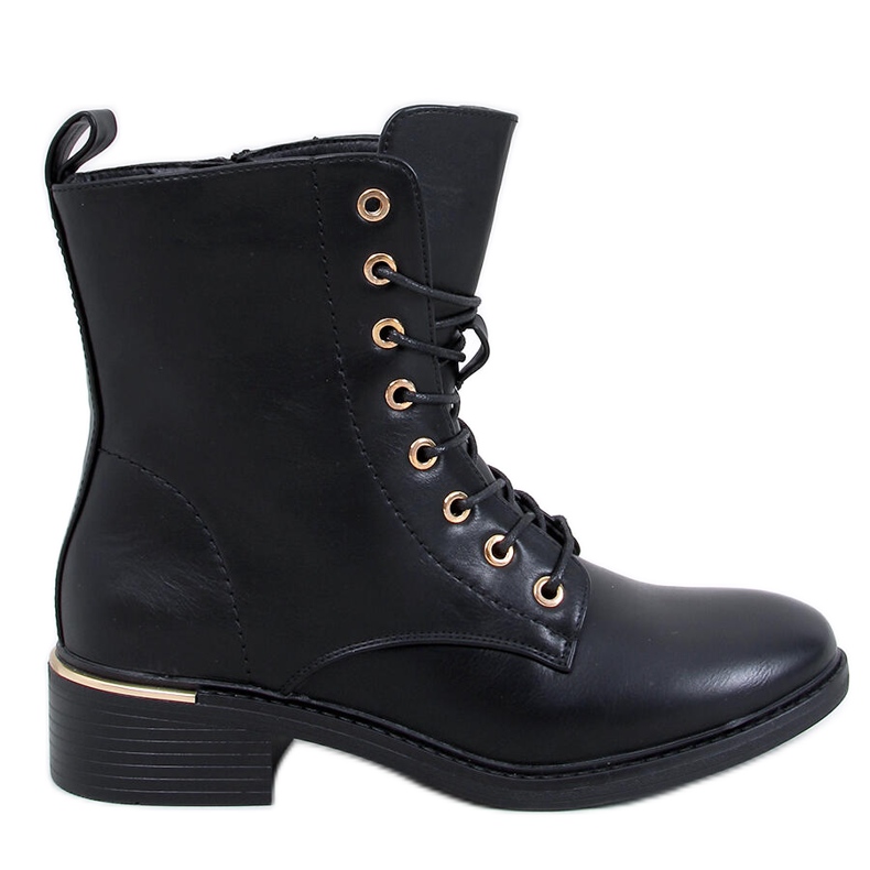 Botki sznurowane licowe Ango Black czarne