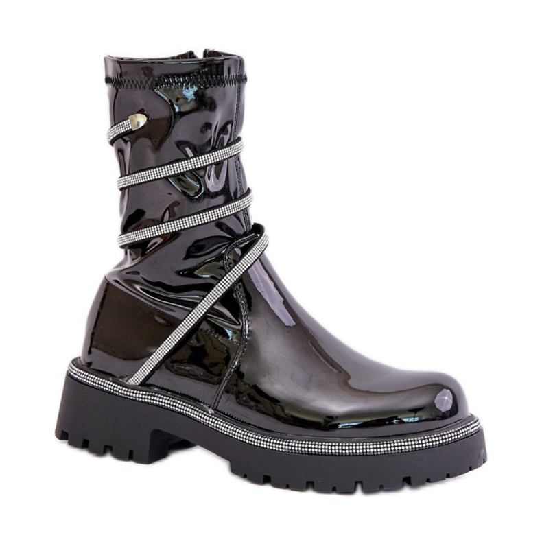 Lakierowane botki damskie Black czarne