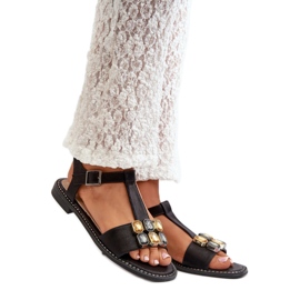 Sandały damskie z ozdobą S.Barski Black czarne